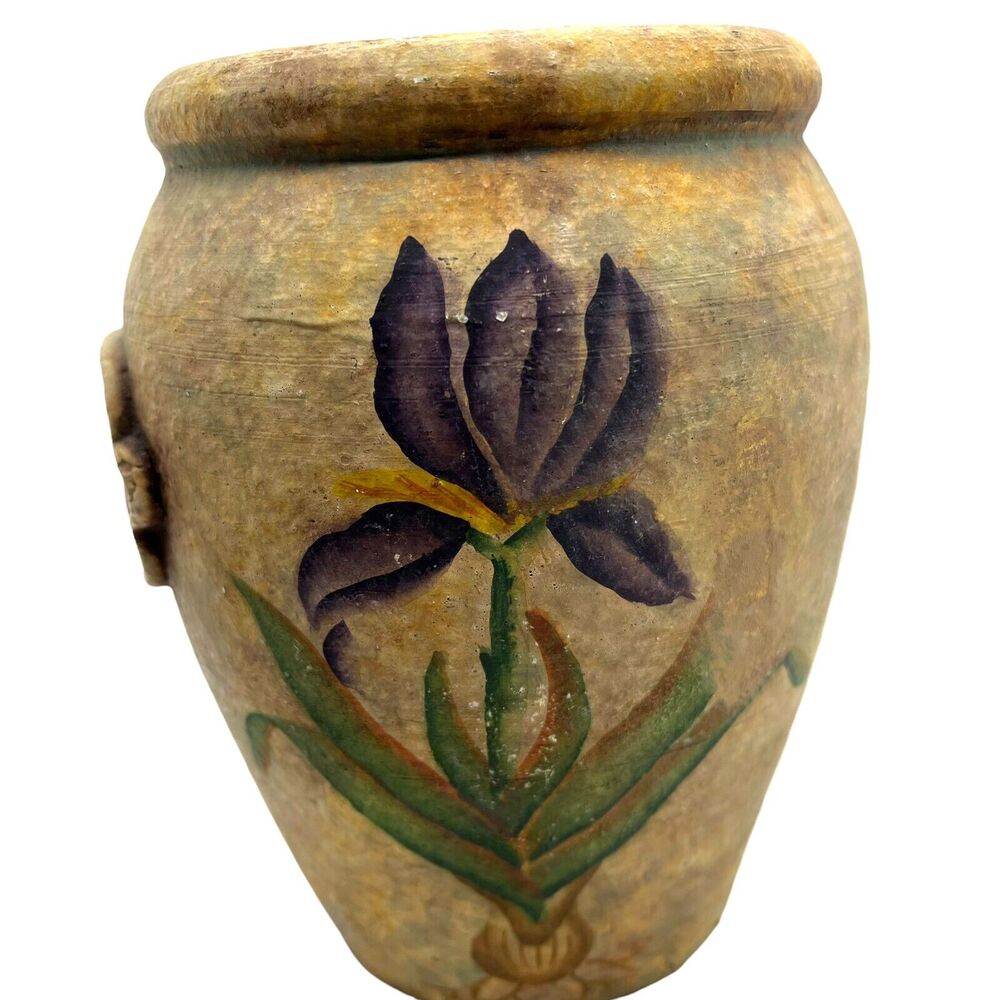 Ceramic Vase Iris U. Latifolia Painted Distressed Stone Wear Flower Vintage